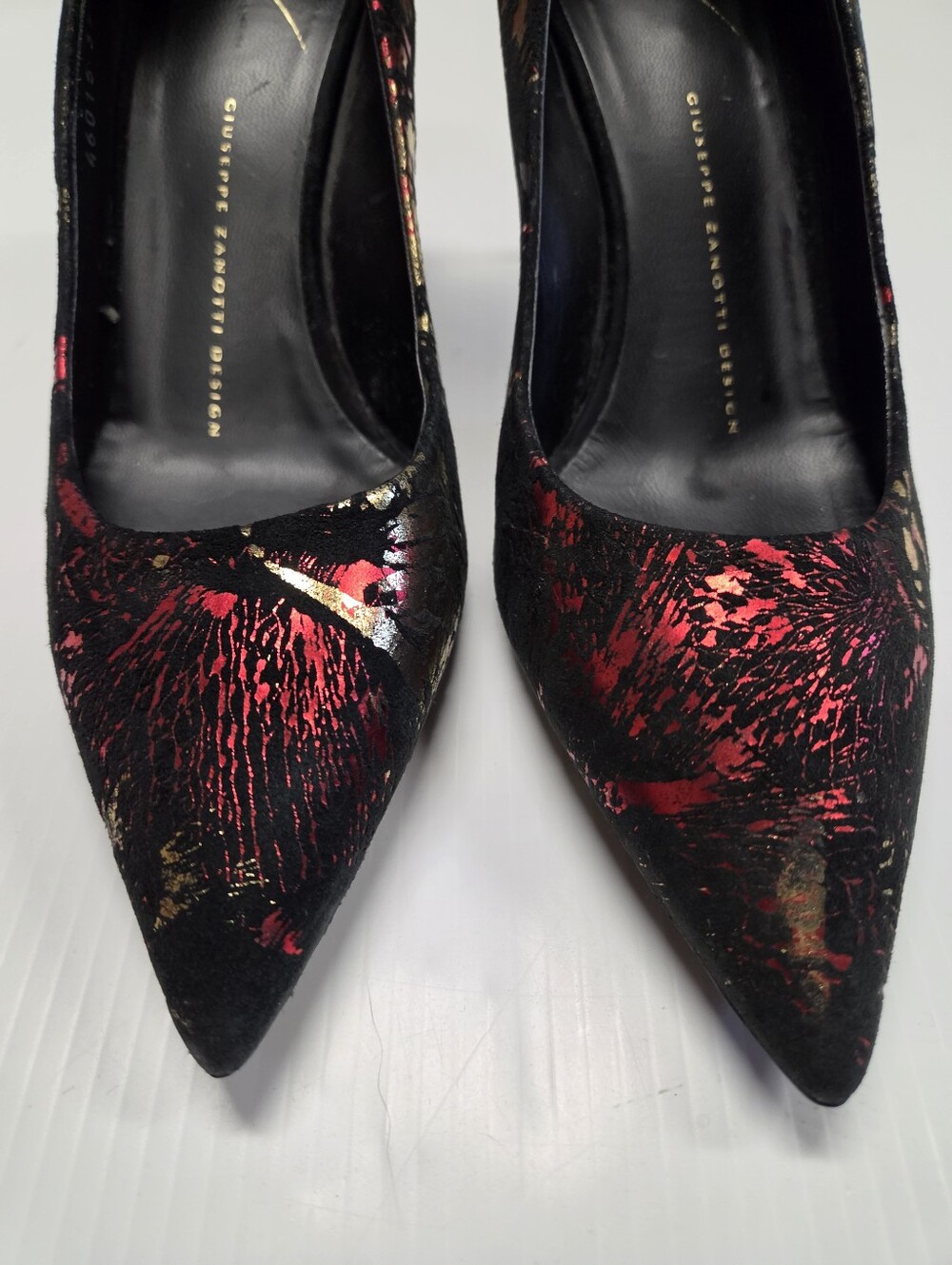 Giuseppe Zanotti Black Velvet Red & Gold Metallic Firework Pumps Stiletto Sz 39 - Picture 4 of 11